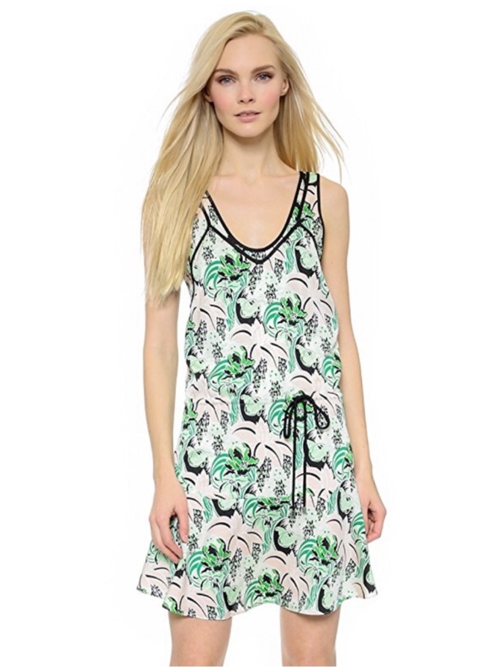 Veronica Beard Palm Garden Layered Sleeveless Floral Green Black Mini Dress Sz 4